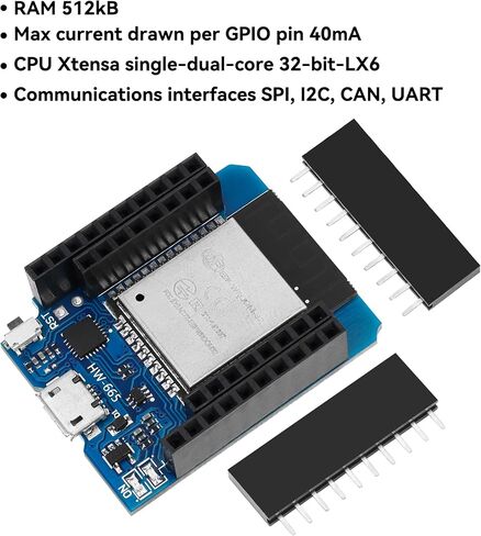 5PCS D1 Mini ESP32 ESP-WROOM-32 WLAN WiFi + Bluetooth IoT Development Board Kit Dual Cores CPU Module USB Interface Compatible with Arduino IDE NodeMCU in Kuwait
