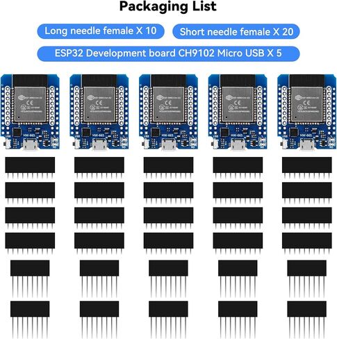 5PCS D1 Mini ESP32 ESP-WROOM-32 WLAN WiFi + Bluetooth IoT Development Board Kit Dual Cores CPU Module USB Interface Compatible with Arduino IDE NodeMCU in Kuwait