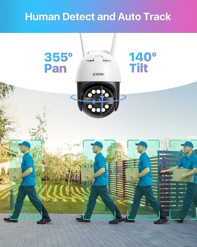 ZOSI 3K 5MP Pan/Tilt WiFi Security Camera, C296 Plug-in Home Surveillance Camera Outdoor, Person Vehicle Detection, Human Tracking, Night Vision, 2 Way Audio, Floodlight Siren, Cloud & SD Card Storage in Saudi Arabia