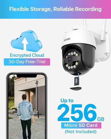 ZOSI 3K 5MP Pan/Tilt WiFi Security Camera, C296 Plug-in Home Surveillance Camera Outdoor, Person Vehicle Detection, Human Tracking, Night Vision, 2 Way Audio, Floodlight Siren, Cloud & SD Card Storage in Saudi Arabia