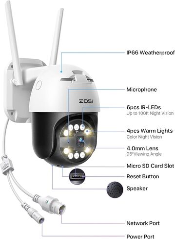 ZOSI 3K 5MP Pan/Tilt WiFi Security Camera, C296 Plug-in Home Surveillance Camera Outdoor, Person Vehicle Detection, Human Tracking, Night Vision, 2 Way Audio, Floodlight Siren, Cloud & SD Card Storage in Saudi Arabia