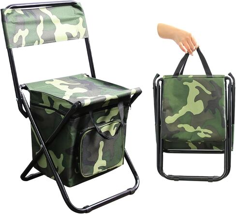 كرسي تخييم محمول قابل للطي مع حقيبة تبريد مع مسند ظهر ومقعد صيد وحقيبة ظهر لصيد الأسماك والمشي لمسافات طويلة والصيد (أخضر) in Kuwait
