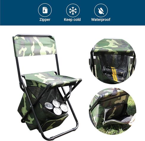 كرسي تخييم محمول قابل للطي مع حقيبة تبريد مع مسند ظهر ومقعد صيد وحقيبة ظهر لصيد الأسماك والمشي لمسافات طويلة والصيد (أخضر) in Kuwait
