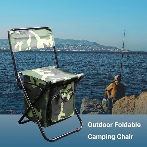 كرسي تخييم محمول قابل للطي مع حقيبة تبريد مع مسند ظهر ومقعد صيد وحقيبة ظهر لصيد الأسماك والمشي لمسافات طويلة والصيد (أخضر) in Kuwait