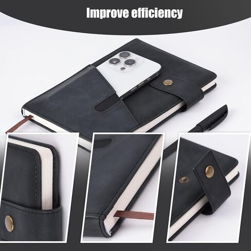 دفتر يوميات جلدي، 200 صفحة دفتر ملاحظات مسطر A5 غلاف فني يوميات للنساء والرجال والسفر المدرسي والأعمال التجارية باللون الأسود in Kuwait