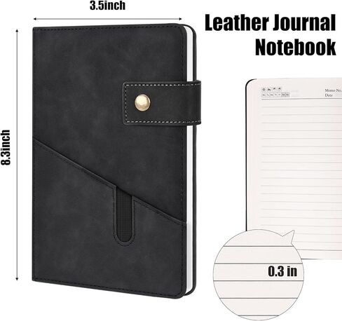 دفتر يوميات جلدي، 200 صفحة دفتر ملاحظات مسطر A5 غلاف فني يوميات للنساء والرجال والسفر المدرسي والأعمال التجارية باللون الأسود in Kuwait