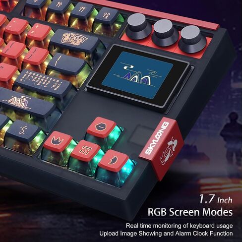 MOLGRIA SKYLOONG GK87 Jellyfish Pudding Keycaps RGB Backlit Gaming Keyboard, Hot Swappable Red Machinery Gateron Switches, Triple-Mold Connection with Knobs and LCD Display Mechanical Keyboard in Saudi Arabia