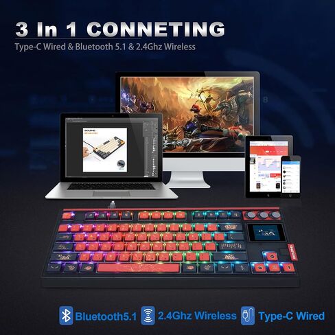 MOLGRIA SKYLOONG GK87 Jellyfish Pudding Keycaps RGB Backlit Gaming Keyboard, Hot Swappable Red Machinery Gateron Switches, Triple-Mold Connection with Knobs and LCD Display Mechanical Keyboard in Saudi Arabia