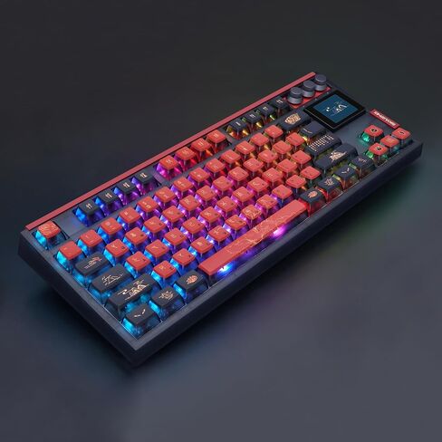 MOLGRIA SKYLOONG GK87 Jellyfish Pudding Keycaps RGB Backlit Gaming Keyboard, Hot Swappable Red Machinery Gateron Switches, Triple-Mold Connection with Knobs and LCD Display Mechanical Keyboard in Saudi Arabia