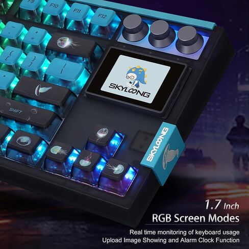 MOLGRIA SKYLOONG GK87 Jellyfish Pudding Keycaps RGB Backlit Gaming Keyboard, Hot Swappable Red Machinery Gateron Switches, Triple-Mold Connection with Knobs and LCD Display Mechanical Keyboard in Saudi Arabia