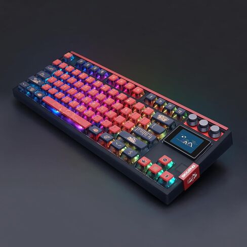 MOLGRIA SKYLOONG GK87 Jellyfish Pudding Keycaps RGB Backlit Gaming Keyboard, Hot Swappable Red Machinery Gateron Switches, Triple-Mold Connection with Knobs and LCD Display Mechanical Keyboard in Saudi Arabia