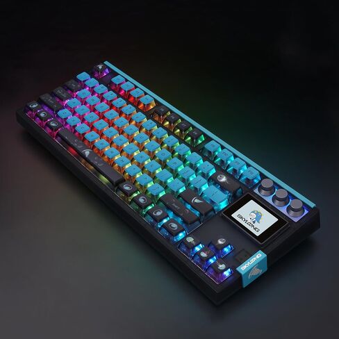 MOLGRIA SKYLOONG GK87 Jellyfish Pudding Keycaps RGB Backlit Gaming Keyboard, Hot Swappable Red Machinery Gateron Switches, Triple-Mold Connection with Knobs and LCD Display Mechanical Keyboard in Saudi Arabia