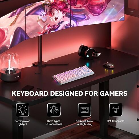 X56 Wireless Mechanical Keyboard 2.4GHz/Bluetooth/USB-C Hot-Swappable Gaming Keyboard RGB Backlight 89 Key Layout Full Key Rollover Anti-ghosting Unique RGB Sidelight Design (White) in Saudi Arabia