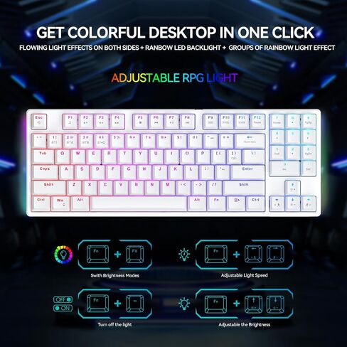 X56 Wireless Mechanical Keyboard 2.4GHz/Bluetooth/USB-C Hot-Swappable Gaming Keyboard RGB Backlight 89 Key Layout Full Key Rollover Anti-ghosting Unique RGB Sidelight Design (White) in Saudi Arabia