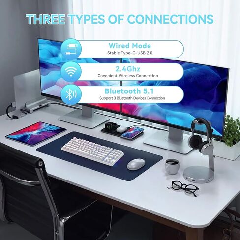 X56 Wireless Mechanical Keyboard 2.4GHz/Bluetooth/USB-C Hot-Swappable Gaming Keyboard RGB Backlight 89 Key Layout Full Key Rollover Anti-ghosting Unique RGB Sidelight Design (White) in Saudi Arabia