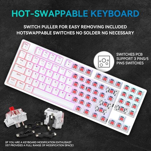 X56 Wireless Mechanical Keyboard 2.4GHz/Bluetooth/USB-C Hot-Swappable Gaming Keyboard RGB Backlight 89 Key Layout Full Key Rollover Anti-ghosting Unique RGB Sidelight Design (White) in Saudi Arabia