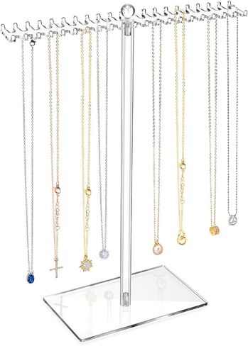 OAOLEER Acrylic Necklace Organizer， Clear Necklace Holder Stand， Jewelry Organizer Display Hanger Rack with Bilateral Hooks for Necklaces Pendant Bracelets Ring in Saudi Arabia