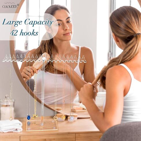 OAOLEER Acrylic Necklace Organizer， Clear Necklace Holder Stand， Jewelry Organizer Display Hanger Rack with Bilateral Hooks for Necklaces Pendant Bracelets Ring in Saudi Arabia