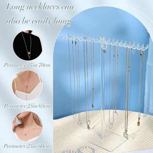 OAOLEER Acrylic Necklace Organizer， Clear Necklace Holder Stand， Jewelry Organizer Display Hanger Rack with Bilateral Hooks for Necklaces Pendant Bracelets Ring in Saudi Arabia