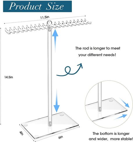 OAOLEER Acrylic Necklace Organizer， Clear Necklace Holder Stand， Jewelry Organizer Display Hanger Rack with Bilateral Hooks for Necklaces Pendant Bracelets Ring in Saudi Arabia