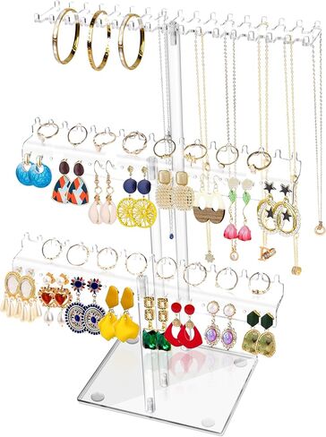 OAOLEER Acrylic Necklace Organizer， Clear Necklace Holder Stand， Jewelry Organizer Display Hanger Rack with Bilateral Hooks for Necklaces Pendant Bracelets Ring in Saudi Arabia