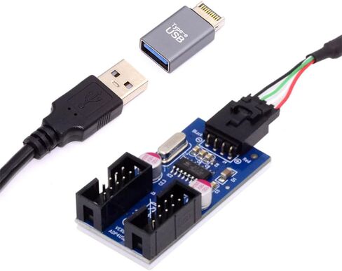 xiwai USB 3.1 Type-E Front Panel Header to 4pin IDC Housing USB Type-A Male 1 to 2 Female Motherboard 9pin Header HUB Adapter Port Multiplier in Kuwait