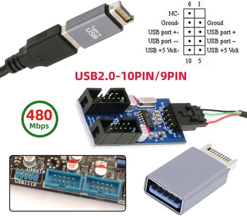 xiwai USB 3.1 Type-E Front Panel Header to 4pin IDC Housing USB Type-A Male 1 to 2 Female Motherboard 9pin Header HUB Adapter Port Multiplier in Kuwait