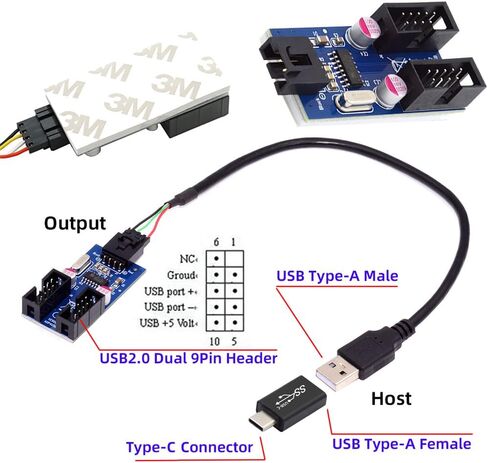 xiwai USB 3.1 Type-E Front Panel Header to 4pin IDC Housing USB Type-A Male 1 to 2 Female Motherboard 9pin Header HUB Adapter Port Multiplier in Kuwait