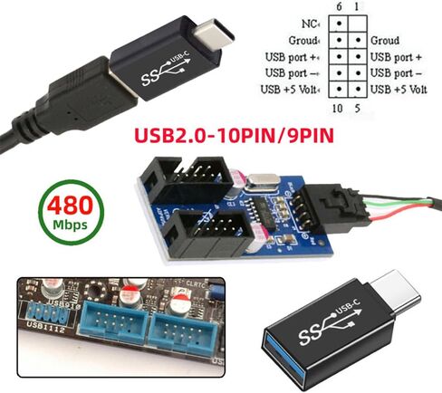 xiwai USB 3.1 Type-E Front Panel Header to 4pin IDC Housing USB Type-A Male 1 to 2 Female Motherboard 9pin Header HUB Adapter Port Multiplier in Kuwait
