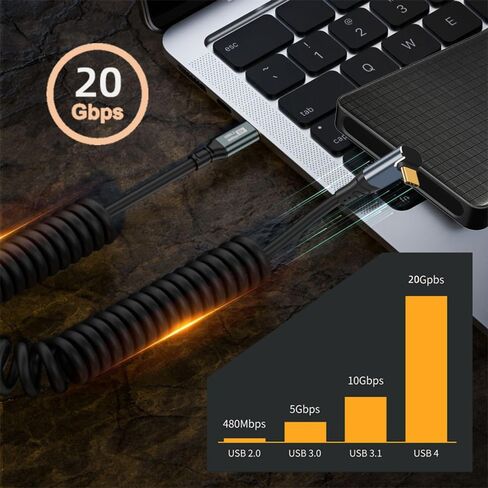 سلك تمديد xiwai USB4 من النوع C ذكر إلى أنثى، كابل بيانات شاحن USB-C ملفوف للوحة المفاتيح 20 جيجابت في الثانية 100 وات 8K للكمبيوتر المحمول اللوحي in Kuwait