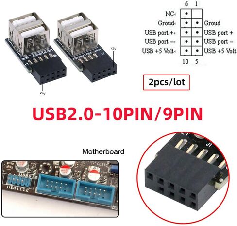 Xiwai 2 قطعة/الوحدة 9Pin 10Pin رأس اللوحة الأم الداخلية إلى المزدوج USB 2.0 أنثى محول محول النوع الأفقي عالية السرعة 480 ميجابت في الثانية لأجهزة الكمبيوتر المحمولة والأجهزة اللوحية in Saudi Arabia