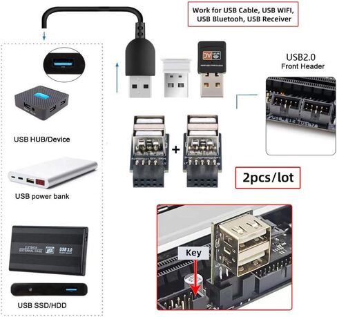 Xiwai 2 قطعة/الوحدة 9Pin 10Pin رأس اللوحة الأم الداخلية إلى المزدوج USB 2.0 أنثى محول محول النوع الأفقي عالية السرعة 480 ميجابت في الثانية لأجهزة الكمبيوتر المحمولة والأجهزة اللوحية in Saudi Arabia
