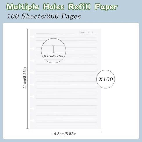 During Junior Size Discbound Refill Paper, 8-Disc Loose Leaf Refillable Lined Filler Paper A5 Discbound 100gsm Thick Planner Inserts,100 Sheets /200pages,5 Colors,5.8" x 8.2" in Kuwait