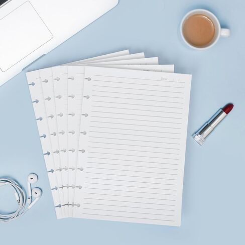 During Junior Size Discbound Refill Paper, 8-Disc Loose Leaf Refillable Lined Filler Paper A5 Discbound 100gsm Thick Planner Inserts,100 Sheets /200pages,5 Colors,5.8" x 8.2" in Kuwait