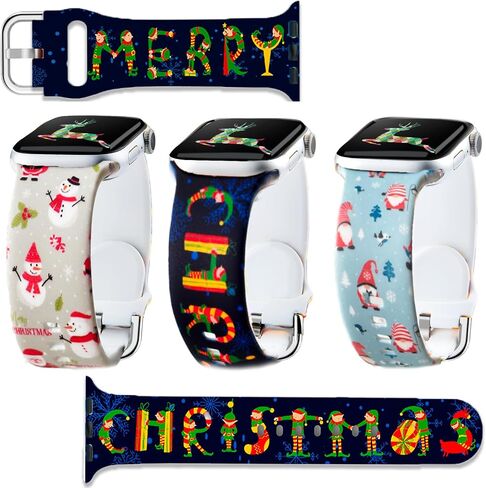 Christmas Fall Thanksgiving Band Compatible Apple Watch Winter Print Soft Strap 3 packs Women 38mm 40mm 41mm 42mm 44mm 45mm 49mm.Jullstar Holiday Seasonal Xmas Snowflake Elf Gnomes Santa Snowman Wristband in Saudi Arabia