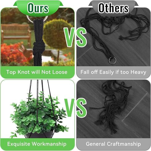 Black Macrame Plant Hanger - Handwoven Cotton Rope Hanging Plant Holder - Hanging Planter Basket for Indoor Outdoor Boho Home Decor in Kuwait