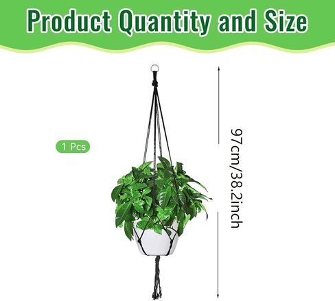 Black Macrame Plant Hanger - Handwoven Cotton Rope Hanging Plant Holder - Hanging Planter Basket for Indoor Outdoor Boho Home Decor in Kuwait