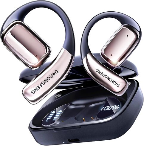 Open Ear Wireless Bluetooth Headphones, Pain-Free Air Conduction Ear Buds with LED Digital Display Charging Case, Sweat Resistant for Running, Safe Driving, and Extended Daily Use in Saudi Arabia