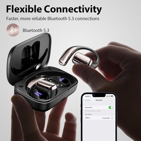 Open Ear Wireless Bluetooth Headphones, Pain-Free Air Conduction Ear Buds with LED Digital Display Charging Case, Sweat Resistant for Running, Safe Driving, and Extended Daily Use in Saudi Arabia