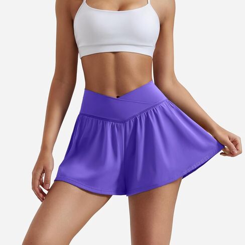 YEOREO Women Flowy Athletic Shorts 3.6" Workout Tennis Skorts Golf Skirts with Pocket for Running Gym in Kuwait