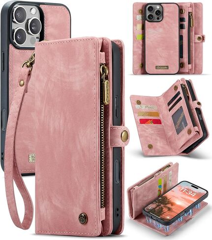 حافظة محفظة Kowauri لهاتف iPhone 16 Pro Max، محفظة جلدية قابلة للطي بسحاب مع حامل بطاقة وحزام معصم قابل للفصل حافظة خلفية واقية مضادة للصدمات لهاتف iPhone 16 Pro Max 6.9 بوصة (أسود) in Kuwait