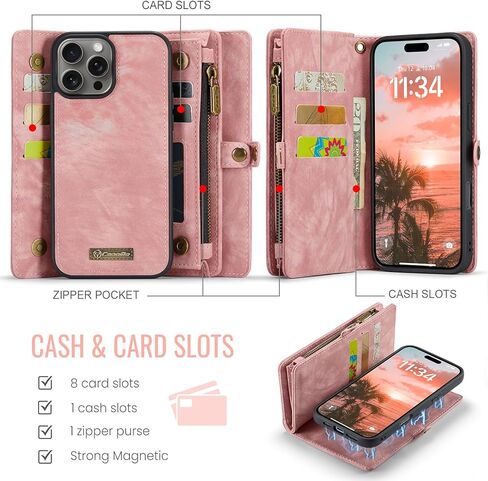 حافظة محفظة Kowauri لهاتف iPhone 16 Pro Max، محفظة جلدية قابلة للطي بسحاب مع حامل بطاقة وحزام معصم قابل للفصل حافظة خلفية واقية مضادة للصدمات لهاتف iPhone 16 Pro Max 6.9 بوصة (أسود) in Kuwait