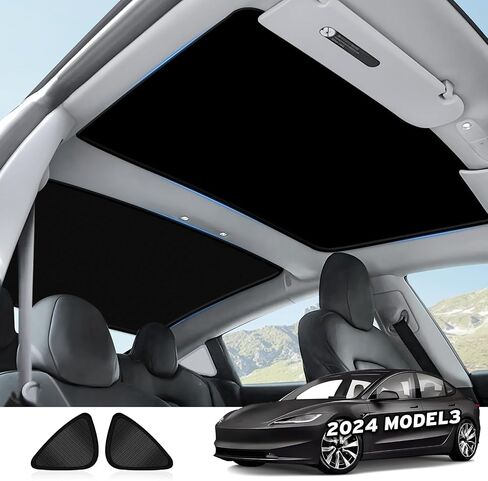 2024 Refreshed Model 3 Roof Sunshades, 2 in 1 Ice Crystal Sunshades for 2024 Tesla Model 3 Glass Roof Sunshades with Triangular Sunshades UV/Sun Protection Heat Insulation in Saudi Arabia