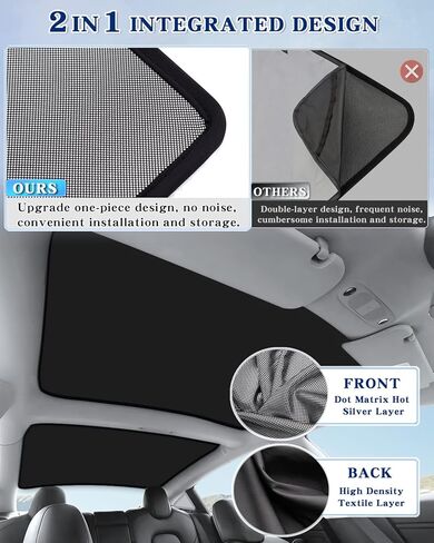 2024 Refreshed Model 3 Roof Sunshades, 2 in 1 Ice Crystal Sunshades for 2024 Tesla Model 3 Glass Roof Sunshades with Triangular Sunshades UV/Sun Protection Heat Insulation in Saudi Arabia