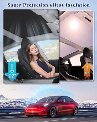 2024 Refreshed Model 3 Roof Sunshades, 2 in 1 Ice Crystal Sunshades for 2024 Tesla Model 3 Glass Roof Sunshades with Triangular Sunshades UV/Sun Protection Heat Insulation in Saudi Arabia