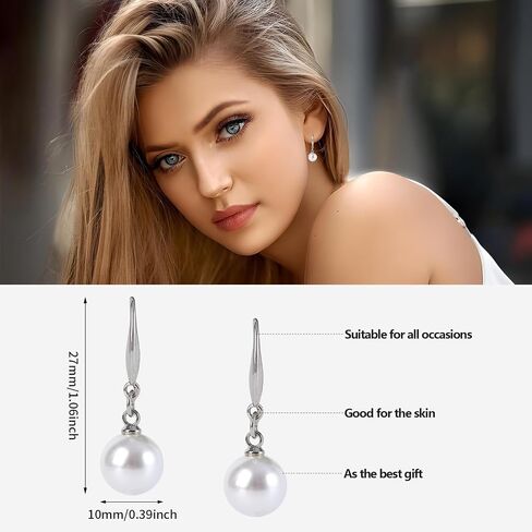 Statement Pearl Sparkling Earrings for Women, 925 Sterling Silver Dangle Star Earrings, Trendy Cubic Zirconia Drop Earrings for Wedding Jewelry Christmas Valentine's Day Mother's Day in Saudi Arabia