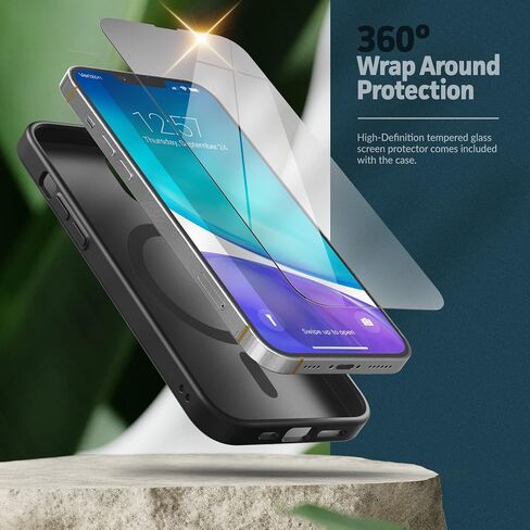 ENCASED MAG SlimShield with Card Holder for iPhone 14 PRO Magnetic Case with Screen Protector (3-in-1) Compatible with MagSafe, Flip Kickstand Wallet (Black) in Saudi Arabia