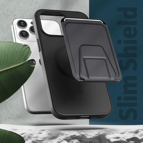 ENCASED MAG SlimShield with Card Holder for iPhone 14 PRO Magnetic Case with Screen Protector (3-in-1) Compatible with MagSafe, Flip Kickstand Wallet (Black) in Saudi Arabia