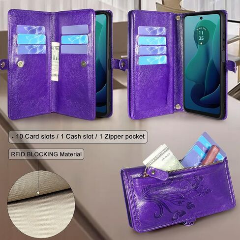 Lacass for Motorola Moto G 5G 2024 Case Wallet, [Cards Theft Scan Protection] Card Holder Zipper Leather Flip Cover Crossbody Wrist Strap with Stand(Floral Blue Green) in Saudi Arabia
