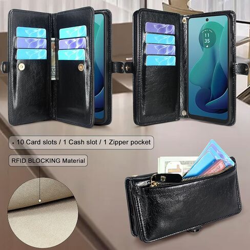 Lacass for Motorola Moto G 5G 2024 Case Wallet, [Cards Theft Scan Protection] Card Holder Zipper Leather Flip Cover Crossbody Wrist Strap with Stand(Floral Blue Green) in Saudi Arabia